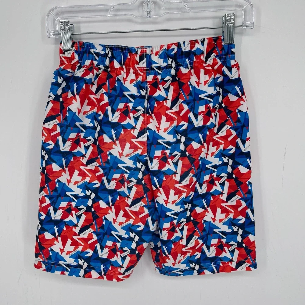 Under Armour Boy's Red White Blue Freedom Geometric Print Swim Trunks Size M